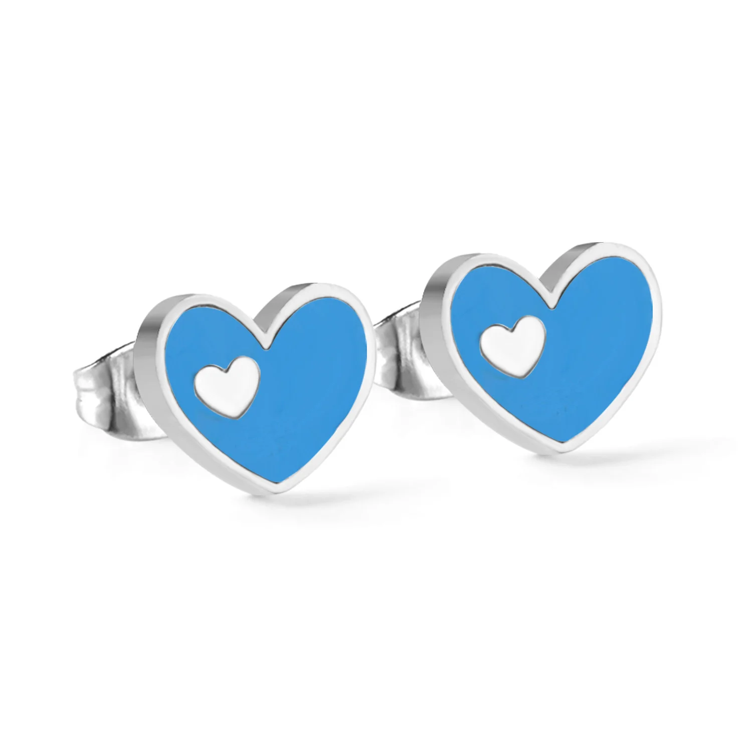 silver blue LUXUSTEEL серьги-гвоздики в виде ракушки в виде сердца для женщин/детей/девочек/нержавеющая сталь красный/синий/розовый красный/белый/серьги черного цвета Bijoux - Окраска металла: silver blue