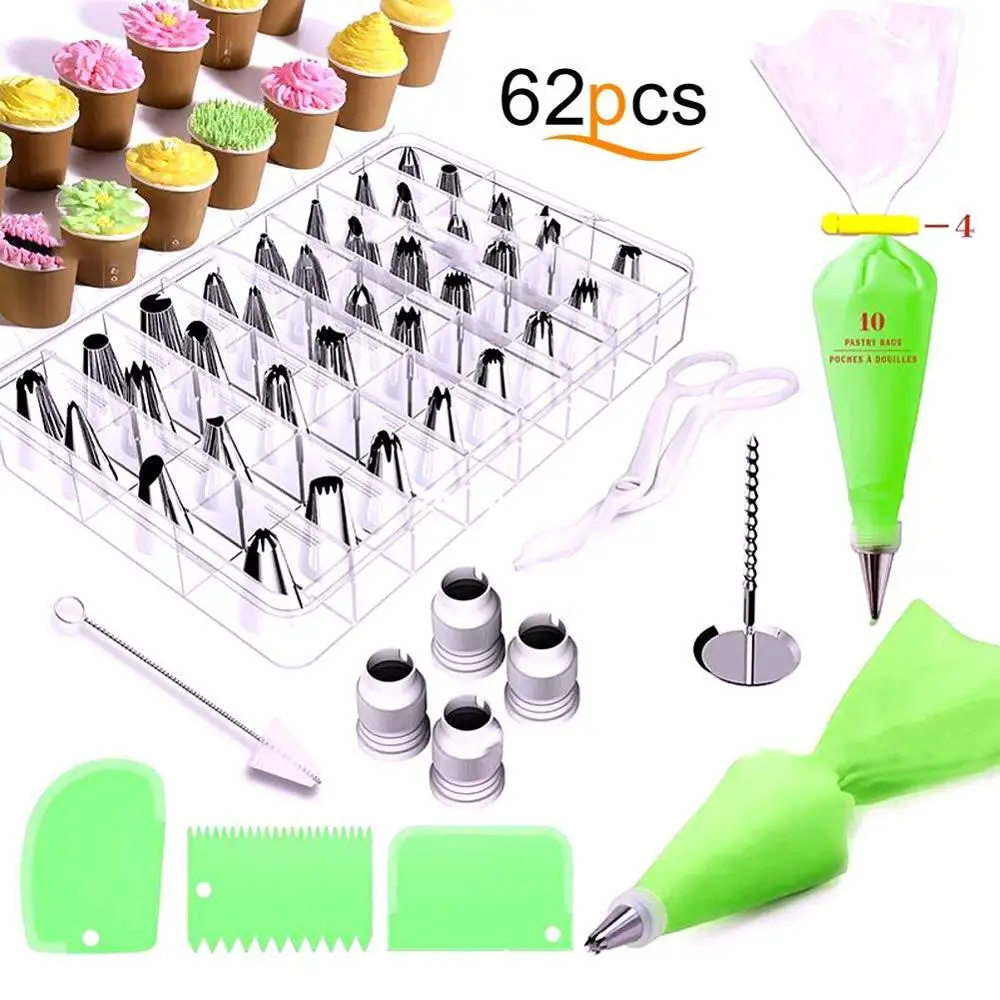 

62Pcs Russian Piping Icing Nozzles Set Cake Cupcake Decorating Tools Supplies Kit Baking Confectionery Fondant Pastry Bag