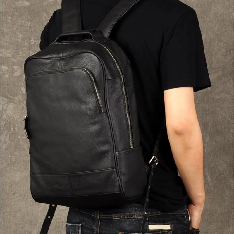 

Luufan Soft Genuine Leather Backpack For Man Laptop Black Cowskin Big Travel Rucksack Big School Bag For Male Satchel Bags