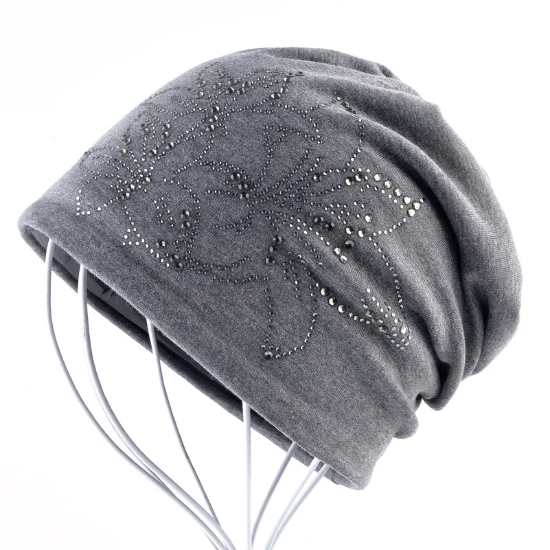 

Popular Women's Hat Autumn and Winter Knitted Hat Double Layer Warm Sleeve Cap Crystal Pile Hat Head Cap