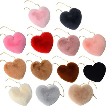 

Super Cute Heart Hairy Mini Shoulder Bags Furry Plush Messenger Bags Small Purse Cross Body Handbag for Women Girls