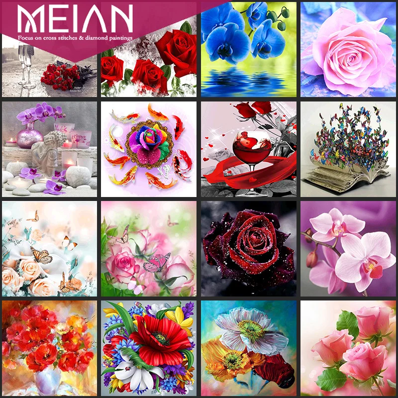 2020Meian Flower5D DIY Бриллиантовая мозаика Роза цветы алмазная Картина Вышивка крестом
