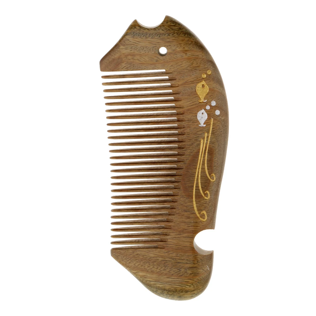 Wooden Green SandalWood Scent Natural Hair & Beard Comb Stylish Fish Carved