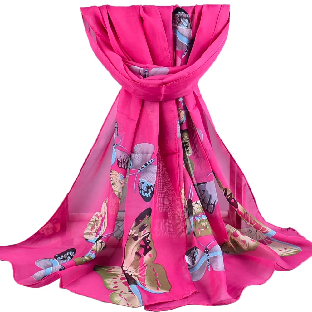 Hot Pink Шелковый атласный шарф с цветочным принтом, тонкие шали, элегантные красивые женские модные мягкие шали с принтом, длинный шарф, шарфы# O18 - Цвет: Hot Pink