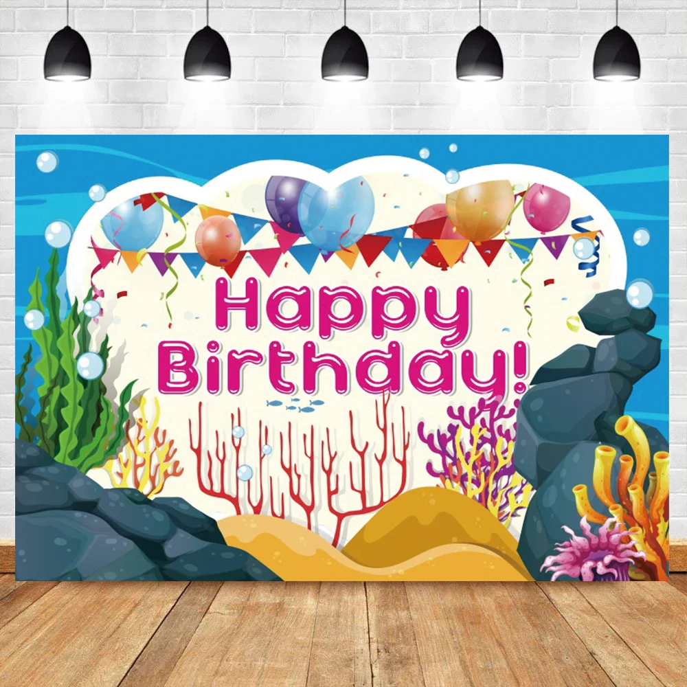 Laeacco Unterwasser-Hintergrund 2x2 M Rund – Cartoon Meerestiere, Für Babyparty & Kindergeburtstag