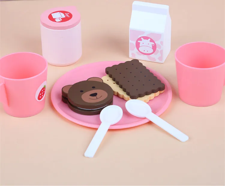 Дропшиппинг розовый клубника моделирование Деревянный Кофе Набор для пивоварения и обслуживания деревянные игрушки для детей послеобеденный чай печенье Обучающие
