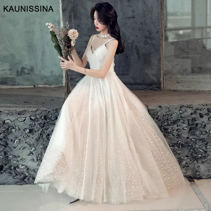 KAUNISSINA Simple Wedding Dresses A Line V Neck White Spaghetti Straps Sexy Bridal Gowns Vestido Weeding Dress | Свадьбы и торжества