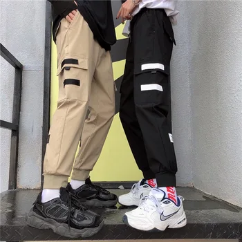 

Women Casual Sports Pants New Handsome Trend Hip Hop Pants Wide Leg Loose Bf Style Thin Beam Feet High Waist Tooling Pan