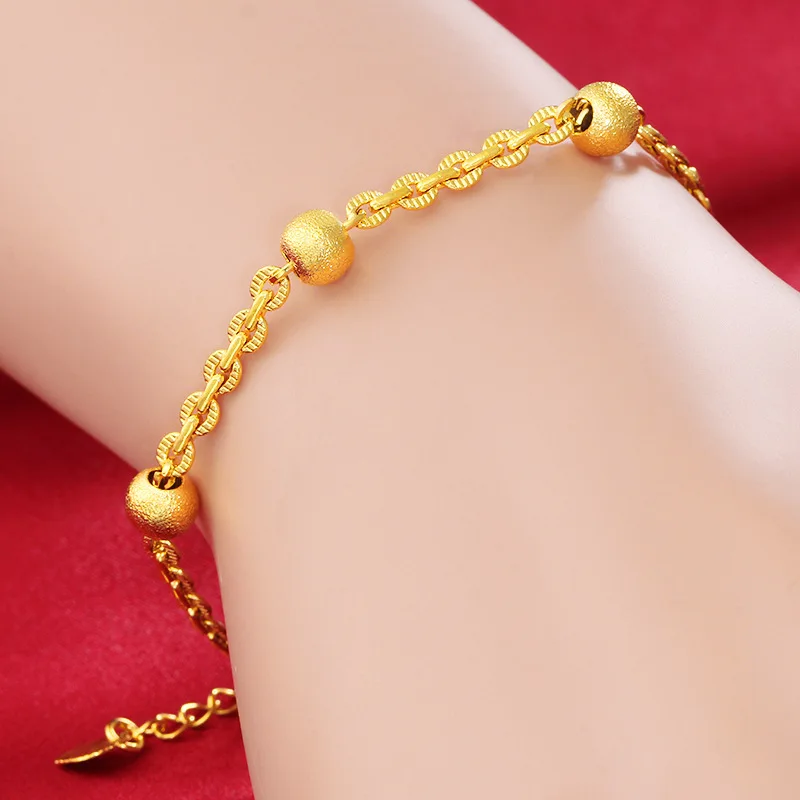 

Not Fade 24k Yellow Gold Bracelet for Men Sand Gold Bracelet Hand Chain for Women Personality Men's Bracelets Jewelry Bizuteria