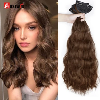 

AOSI 16“ 18“ 20” Synthetic Black Brown Long Water Wave Bulk 2 Clip In Hair Extensions Hairpiece for Women False Natural Hair