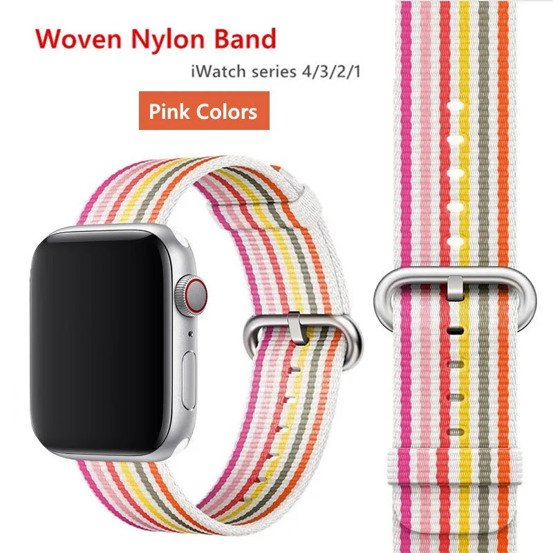 pink colors Нейлоновый ремешок для apple watch band 42 мм 38 мм iWatch 4 Band 44 мм 40 мм браслет ремень Спортивная петля ремешок для apple watch 4 3 2 1 - Цвет ремешка: pink colors