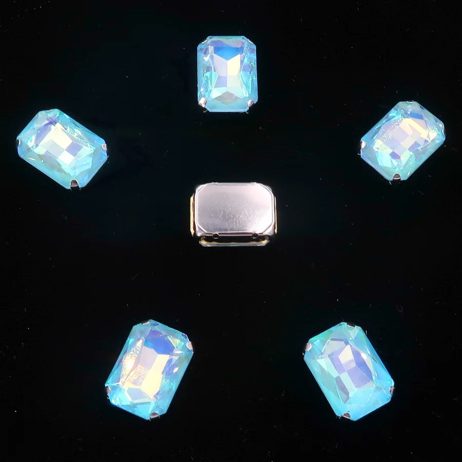 A26 Aquamarine AB Серебряные Настройки когтей 20 шт./упак. 13x18 мм желе конфеты и из цветного стекла кристалл прямоугольной формы пришить на свадьбное платье со стразами diy - Цвет: A26 Aquamarine AB