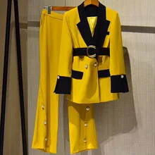 2021NEW Women Blazer And Pants Sets Two Pieces Suits OL Double Breasted Jacket Formal Suit Trousers Female Blazers Pant Two