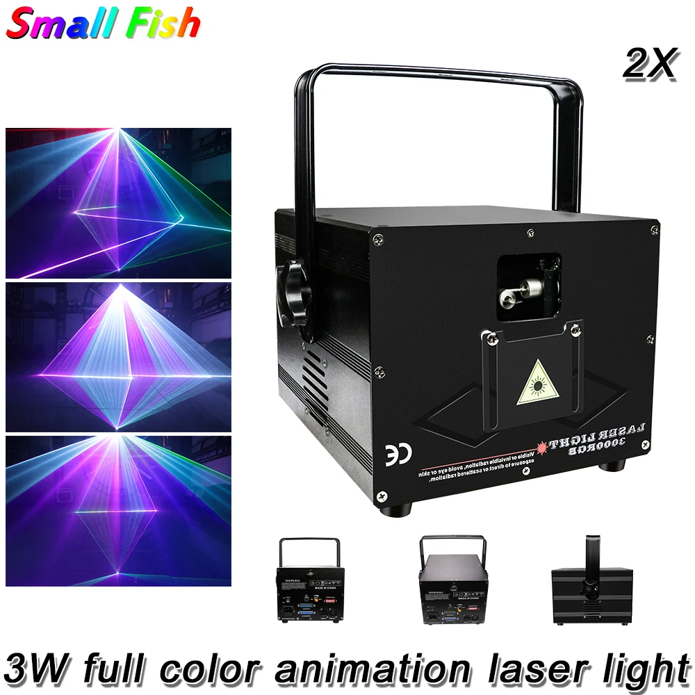 

2Pcs/Lot 3W Full Color Laser Light RGB Animation Laser Stage Effect Light Stage Light Disco Bar Wedding Christmas Wash Lights
