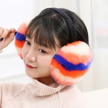 Милые радужные женские наушники, новинка, имитирующие кроличью шерсть, теплые аксессуары, Осень-зима, высококачественные плюшевые модные наушники