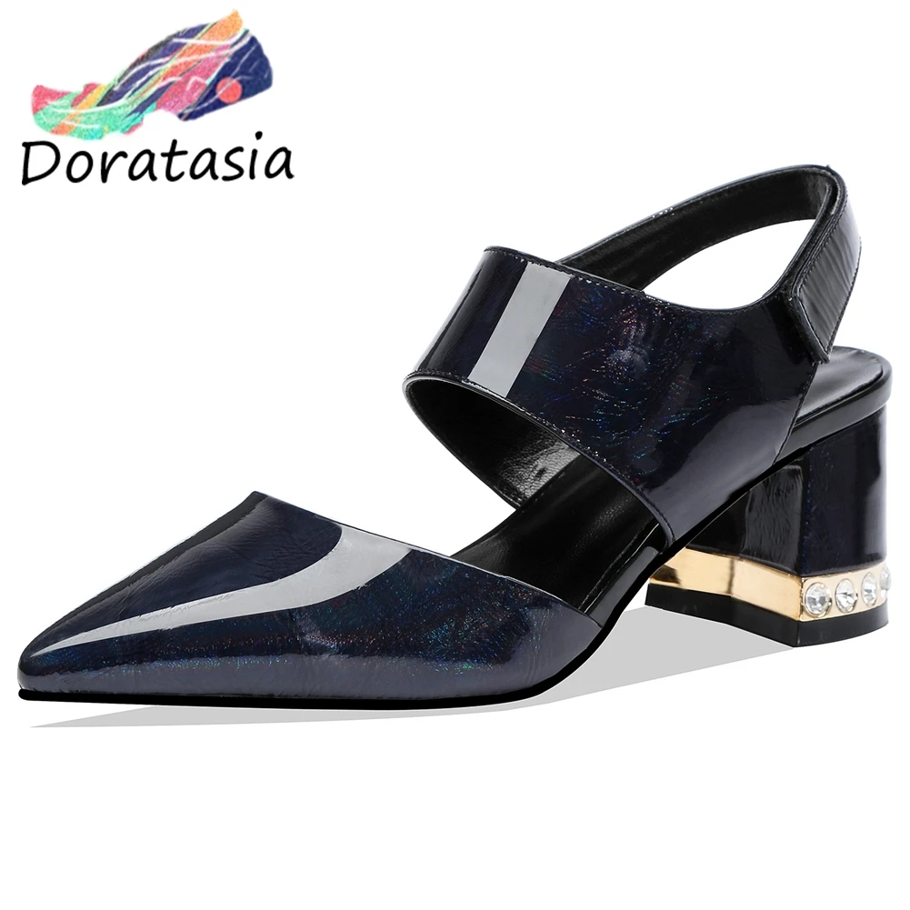 

DORATASIA Women Metallic Pointed Toe Hook Loop High Heels Shoes Party Casual Sandals Women Fashion Summer Sandals