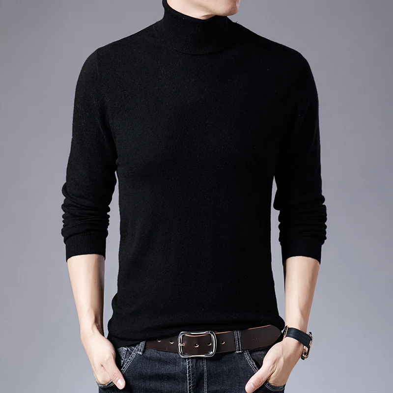 

New Mens Turtleneck Sweater 100% Wool Knitted Pullovers Fashion Slim Fit Winter Warm Sweater England Style Causal Men Clothing