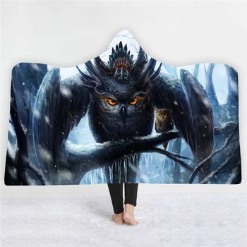

Owl Pattern Double-sided Hoodie Blanket Wearable Sofa Bed Throw Blanket Soft Cozy Fleece Travel Camping Hooded Blanket