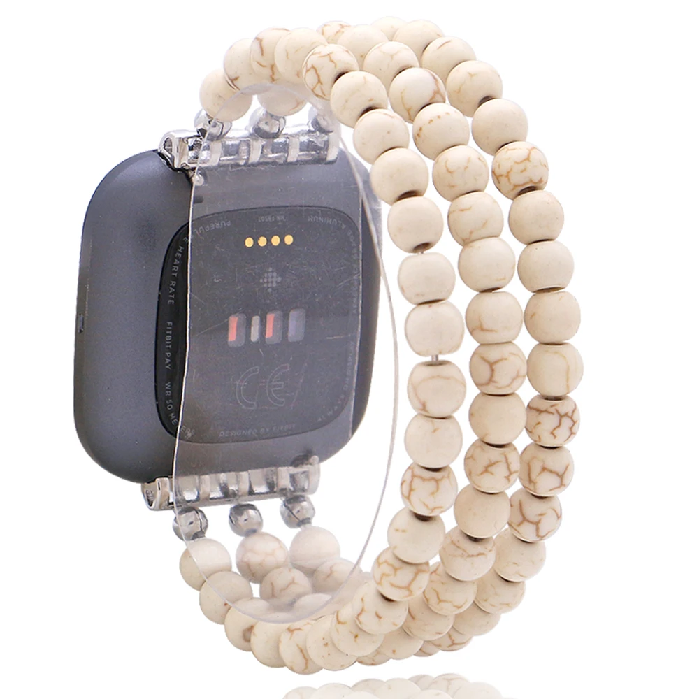 

Natural Stone Elastic White Turquoise Watchband For Fitbit Versa/Versa 2/Versa Lite Smart Watch Handmade Watch Strap Wristband