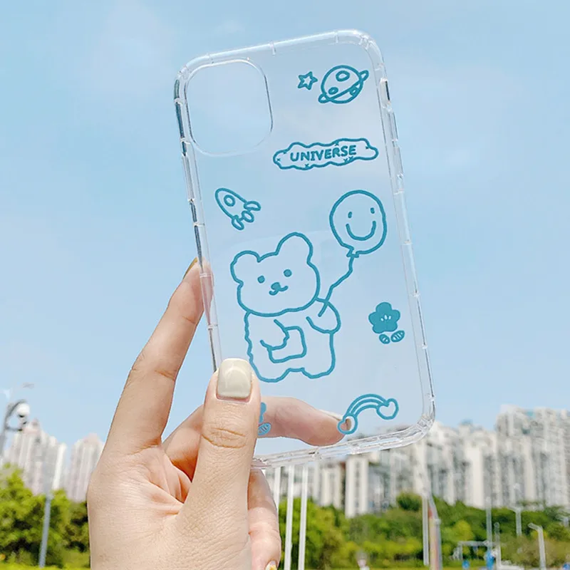 

Cute bumper Phone Case For iPhone 11 Pro Max XR XS Max X 8 7 Plus case silicone cover universe Space bear Graffiti illustration