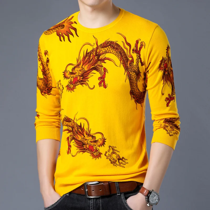 Дракон печати Trui Erkek Kazak Sueter Hombre животное Gedrukt Trui Мужская мода Trui Slim Fit Pull Homme Chompas Hombre