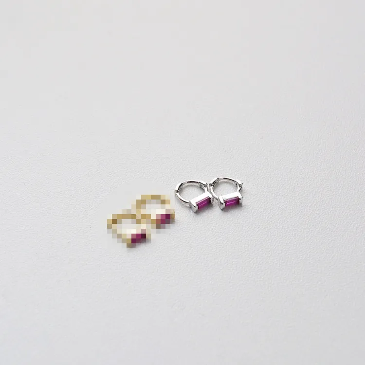 1 pair silver rose Серьги из стерлингового серебра 925 пробы, модные, прямоугольные, циркониевые, цветные, мини, маленькие, кольцо для ушей, милые, трендовые, дикие, женские, девичьи, серьги, ювелирное изделие - Окраска металла: 1 pair silver rose