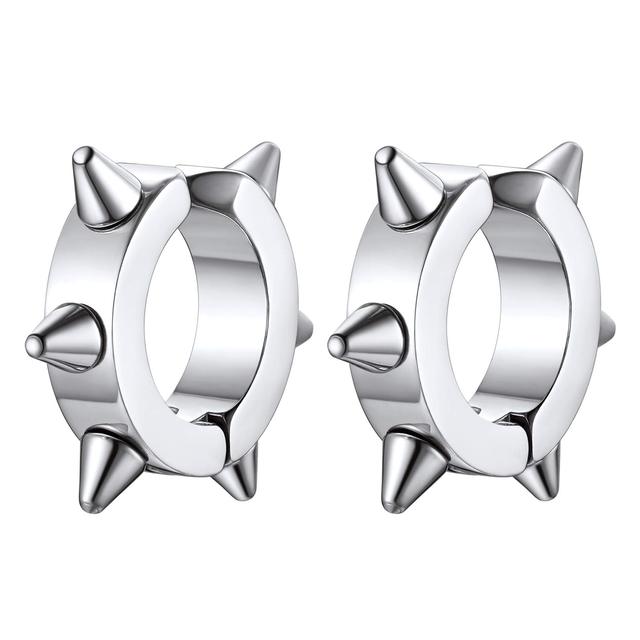 Punk Women Men Earrings Ear Studs Spike Rivet Hoop Huggie Gothic Black Stainless Steel Earring Jewelry Gifts Accessories