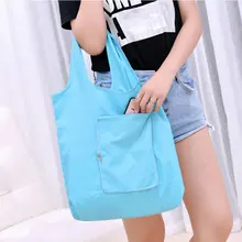 Eco Shopping Bags Zipper Environmental Tote Handbag Folding Reusable Cartoon Bag Solid Color High Quality Travel Pink Black Hot