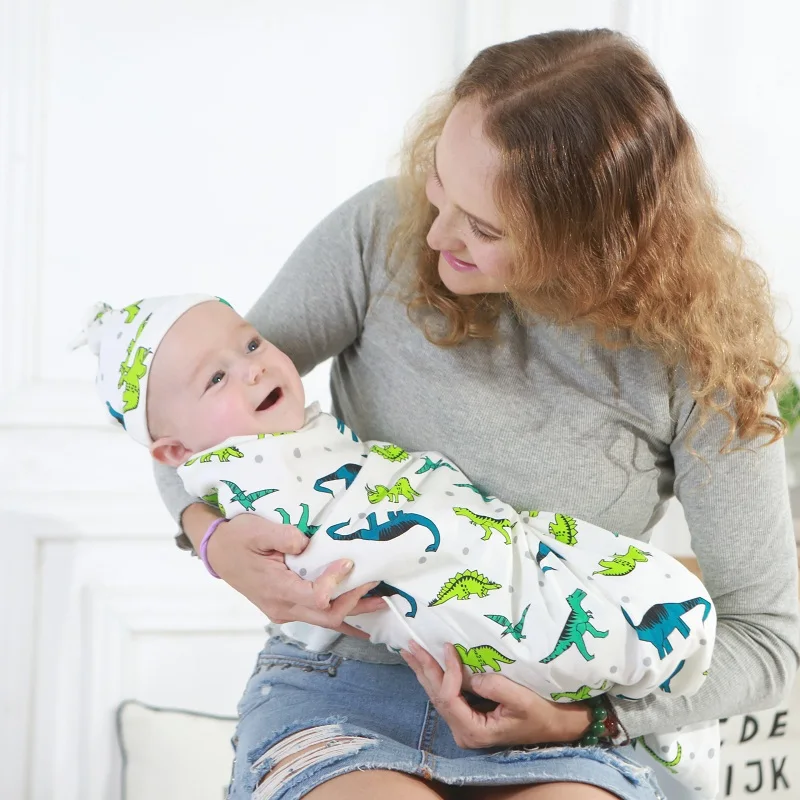 1-Set-0-6-Months-Newborn-Baby-Swaddle-Blanket-wrap-with-Cap-Infant-Receiving-Blanket-Swaddling