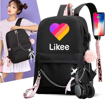

Usb Charging Women Backpack Likee Mochila Travel Backpack Bag Teenage Girls Fashion Canvas "LIKEE 1 (Like Video)" School Bags