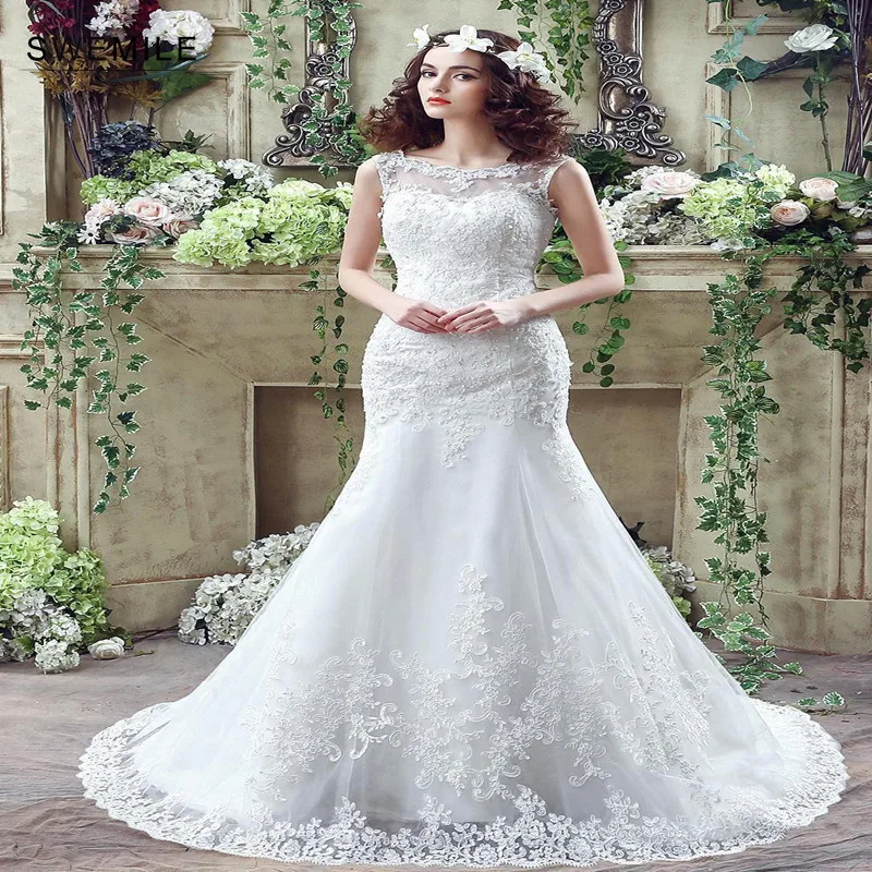 SWEMILE Новое кружевное свадебное платье русалки 2019 Vestido De Noiva сексуальные иллюзионные Свадебные платья без спинки без рукавов robe De Mariee