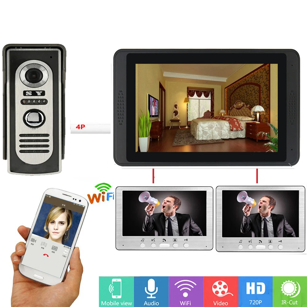 

APP Remote Unlock Video Intercom 7Inch Monitor Wifi Wireless Wired Video Intercom Door Phone Doorbell System For Home Security