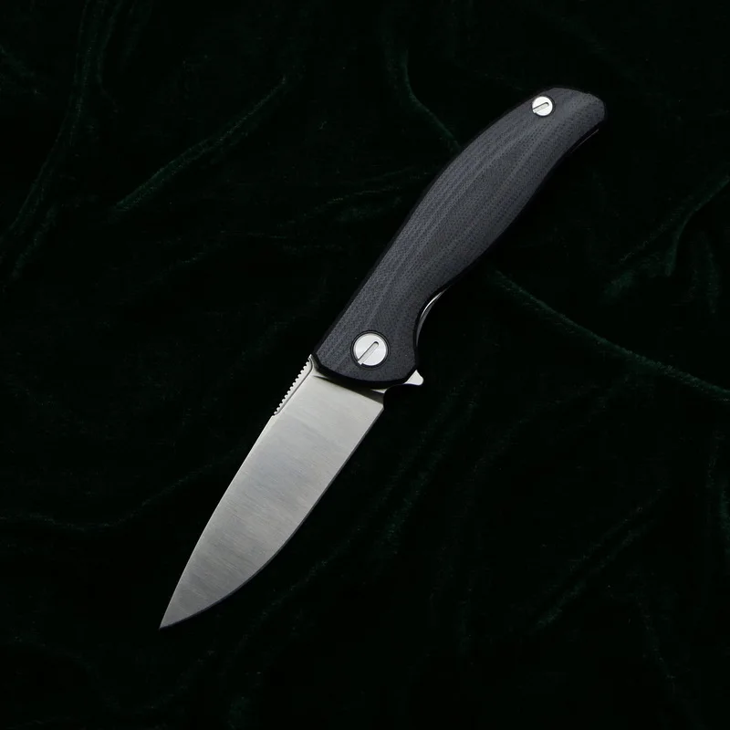 black LOVOCOO Flipper small F3 folding knife D2 blade G10 steel handle outdoor camping hunting survival pocket fruit knives EDC tools - Color: black