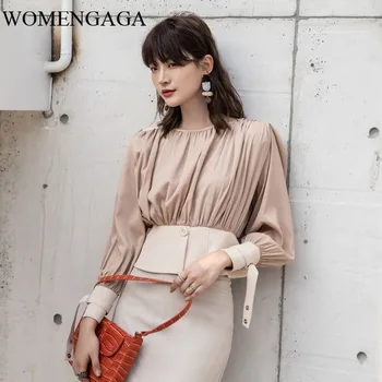 

Korea Peplum Top Crop Blouse Women Long Sleeve Pleated Ladies Top Lantern Sleeve Designer Blouse Spring Autumn UW25