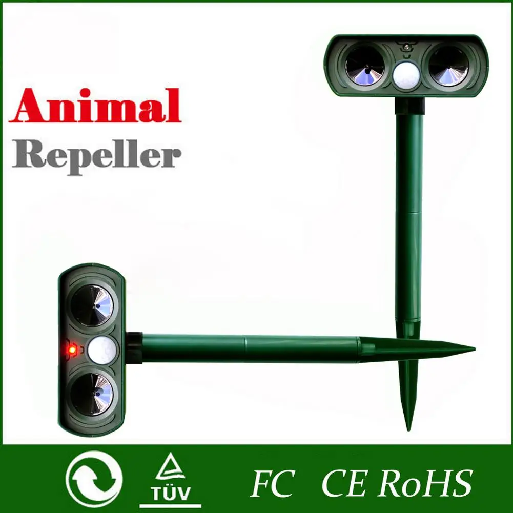 2pcs Solar Power Ultrasonic Animal Chaser Repeller Mice Cat Dog Fox Birds Squirrels Deterrent Repellent Practical Garden Pest