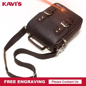 

KAVIS Free Engraving Genuine Leather Male's Crossbody Bag Business Leather Men's Messenger Bag Vintage Men Shoulder Handbags