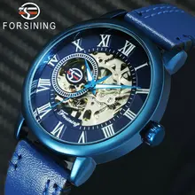FORSINING новые мужские модные часы, мужские механические часы с синим скелетом, мужские часы от ведущего бренда, Роскошные наручные часы с кожаным ремешком
