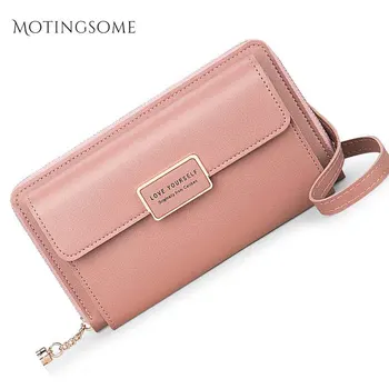 

Solid Color Phone Bag Women Wallets and Purses Leather Long Style Shoulder Coin Purses Large Money Clutch Luxury Design 2020 New