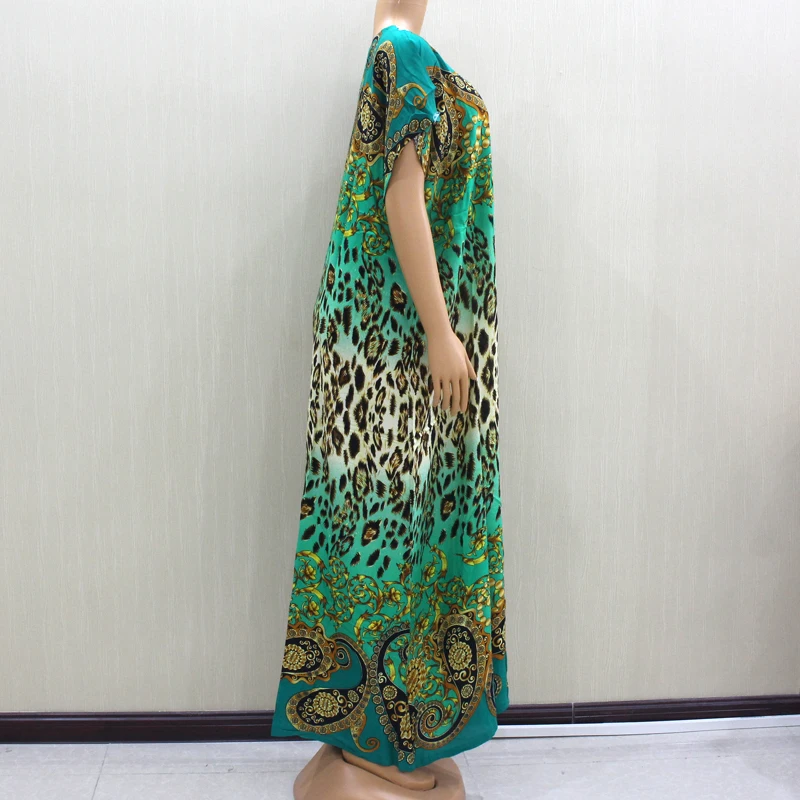 Dashikiage Модное Новое поступление африканская аппликация Леопардовый принт хлопок Материал короткий рукав длинное платье для женщин