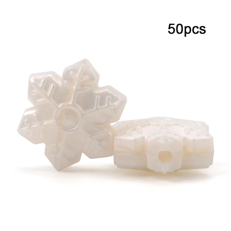 pearl white LOFCA, 50 шт., силиконовые бусины в виде снежинок, мини силиконовые бусины для прорезывания зубов, не содержит бисфенола, пищевая цепочка для ухода за ребенком, подарок своими руками - Цвет: pearl white
