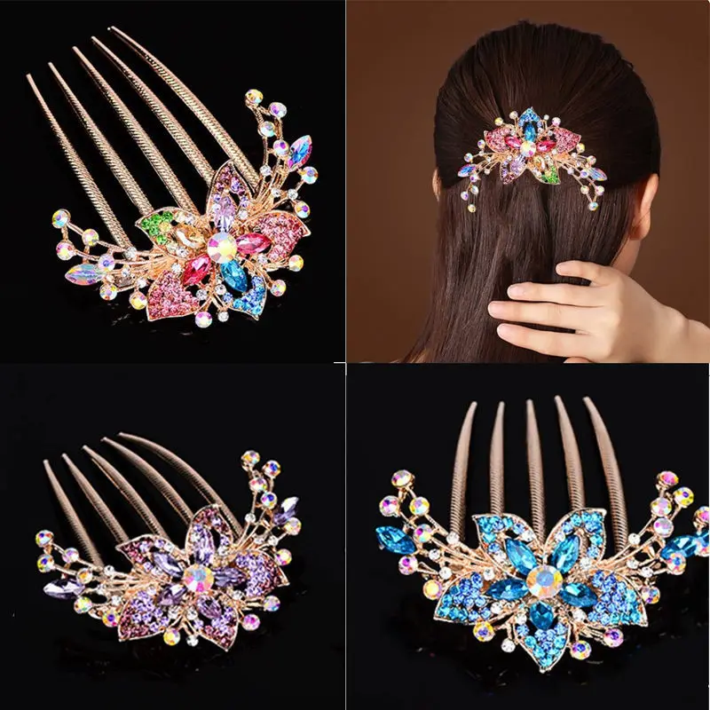 Austrian Rhinestone Hair Comb Flower Leaf Bridal Crystal Hair Ornaments Jewelry Wedding Elegant Hair Accessories