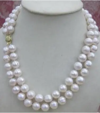 free shipping noble jewelry 2 row 8-9 MM NATURAL WHITE SOUTH SEA PEARL NECKLACE 18 - 19 INCH DIY women hot sale jewelry