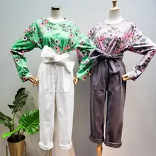 Свободные прямые джинсы с высокой талией и бантом, женские тонкие зимние брюки с высокой талией