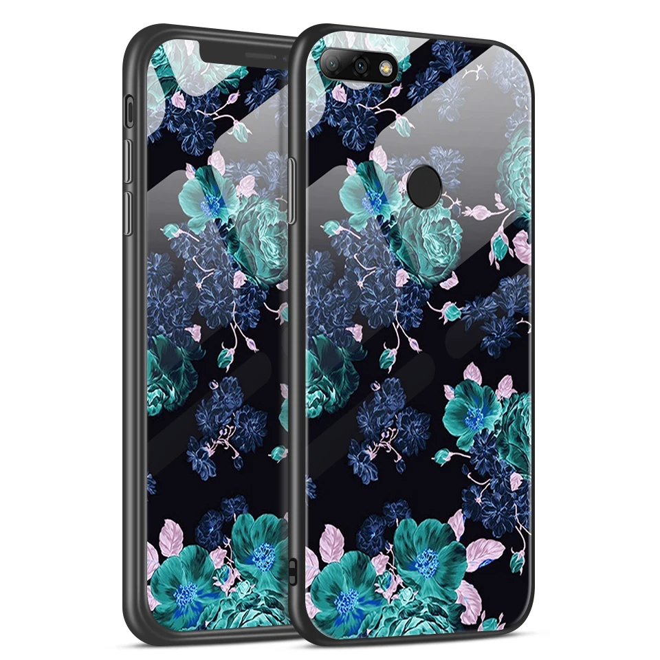 W160 Для huawei Y7 Prime /Enjoy8 ТПУ Мягкий край задняя крышка из закаленного стекла чехол для телефона huawei Enjoy 9/9 S полная защита оболочки - Цвет: W160