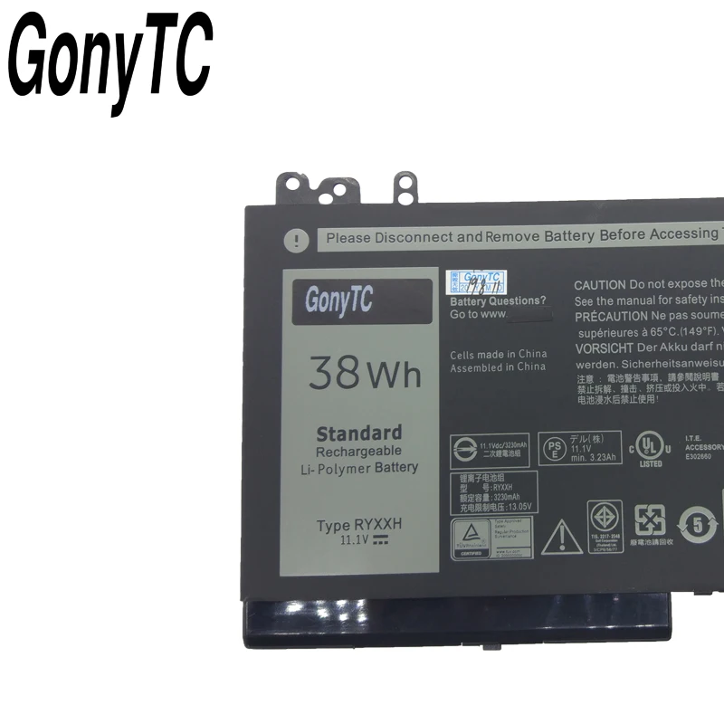GONYTC RYXXH ноутбук Батарея для Dell Latitude 12 5000 11 3150 3160 3550 E5250 E5450 E5550 серии 09P4D2 9P4D2 11,1 V 38WH