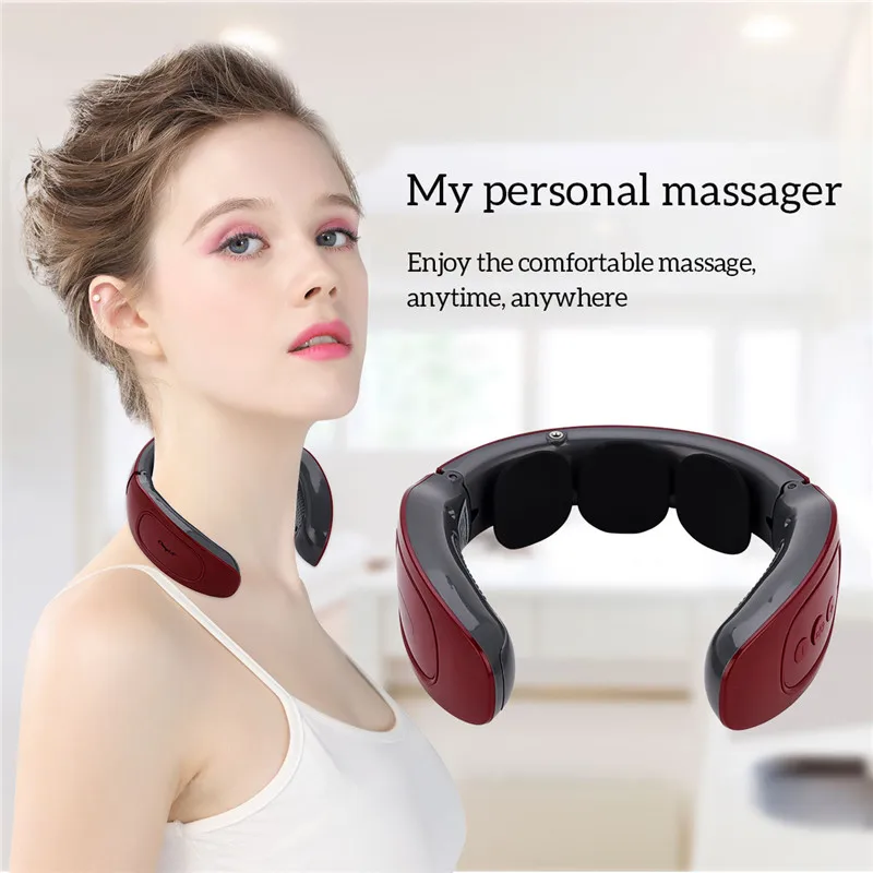 Cordless Pulse Neck Massager Cervical Traction Collar Pain Relief 3D Intelligent Physiotherapy Relieve Neck Muscle Stress Travel