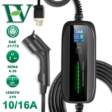 EV Зарядное устройство 10/16A 3.68KW NEMA6-20Plug 8 м(26 футов) Уровень 2 Портативный EVSE 220V переключатель зарядки электромобилей Дисплей SAE J1772