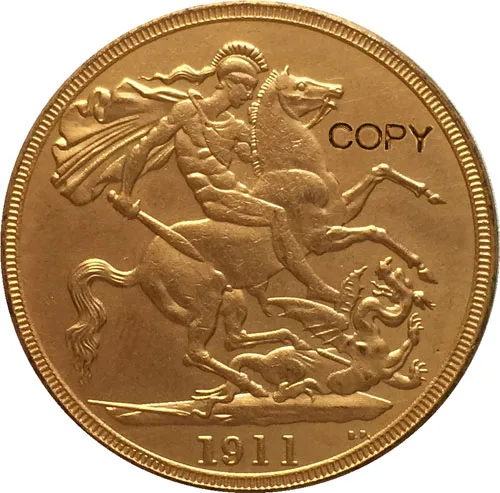 24 K позолоченный 1911 Соединенного Королевства 2 фунта-короля Георга V монеты скопировать