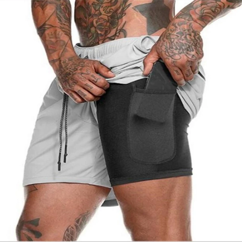 

Men's 2 in 1 jogging shorts safety pocket double layer shorts with pocket fitness shorts camouflage training shorts sportswear