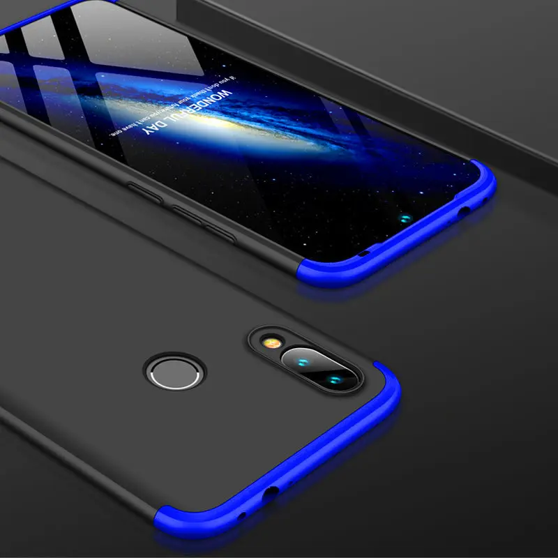 Чехол для Redmi Note 7 Pro Note7, цветной, на 360 градусов, полный чехол, противоударный, матовый чехол для телефона, для Xiaomi Redmi 7, 7A, Redmi7+ стеклянная пленка - Цвет: Black and Blue